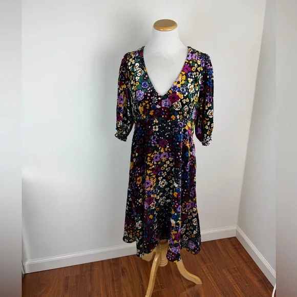 Anthropologie Francie Floral Velvet Dress Black Size 8 - Picture 4 of 9
